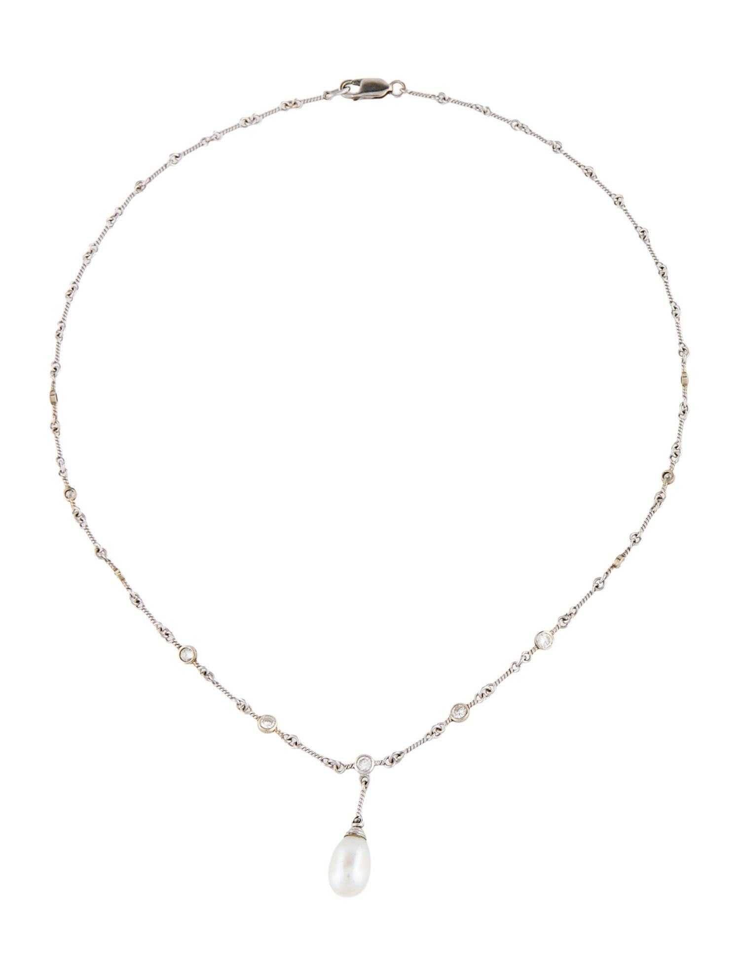 Necklace Pearl & Diamond Twist Lavalier Necklace